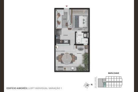 Apartamento à venda com 45m², 1 quarto e 1 vaga