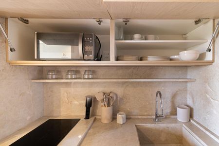 Cozinha  de apartamento à venda com 1 quarto, 23m² em Campo Belo, São Paulo