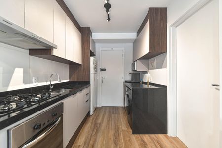 Sala - Cozinha Integrada de apartamento para alugar com 1 quarto, 30m² em Jardim Caravelas, São Paulo