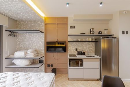 Quarto e Cozinha de kitnet/studio para alugar com 1 quarto, 31m² em Vila Nova Conceição, São Paulo